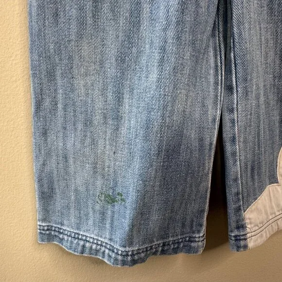 MINI BODEN Denim Rainbow Overalls Jumpsuit 6-7 122cm Blue Overall Clouds Bows - Picture 8 of 10